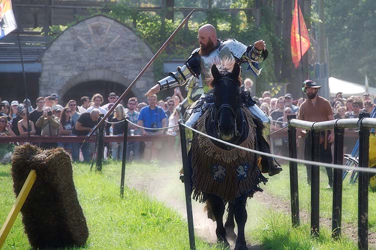 Sir Edward throws a spear at a target at the Michigan Renaissance Festival